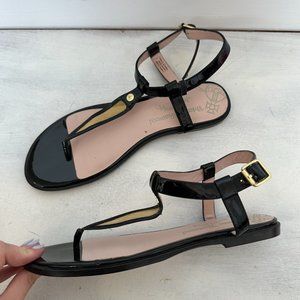 Vivienne Westwood T-strap Buckle Flat Sandals 40 Black Patent Leather Mesh Vamp